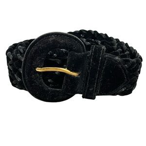 Lord & Taylor Black Velvet Woven Dress Belt Holiday Party Dressy Formal Size M/L